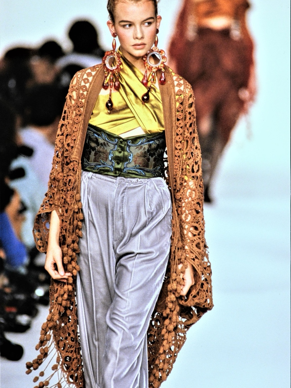 Romeo Gigli Runway Spring 1990 Olive Green Embroidered Brocade Bustier Top - Picture 3 of 11